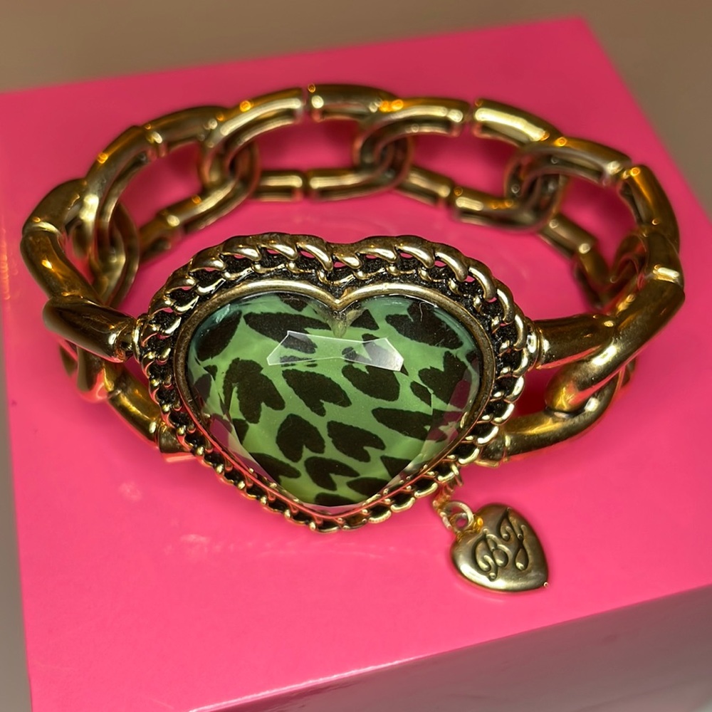 Betsey Johnson leopard print gold bracelet blue heart bracelet